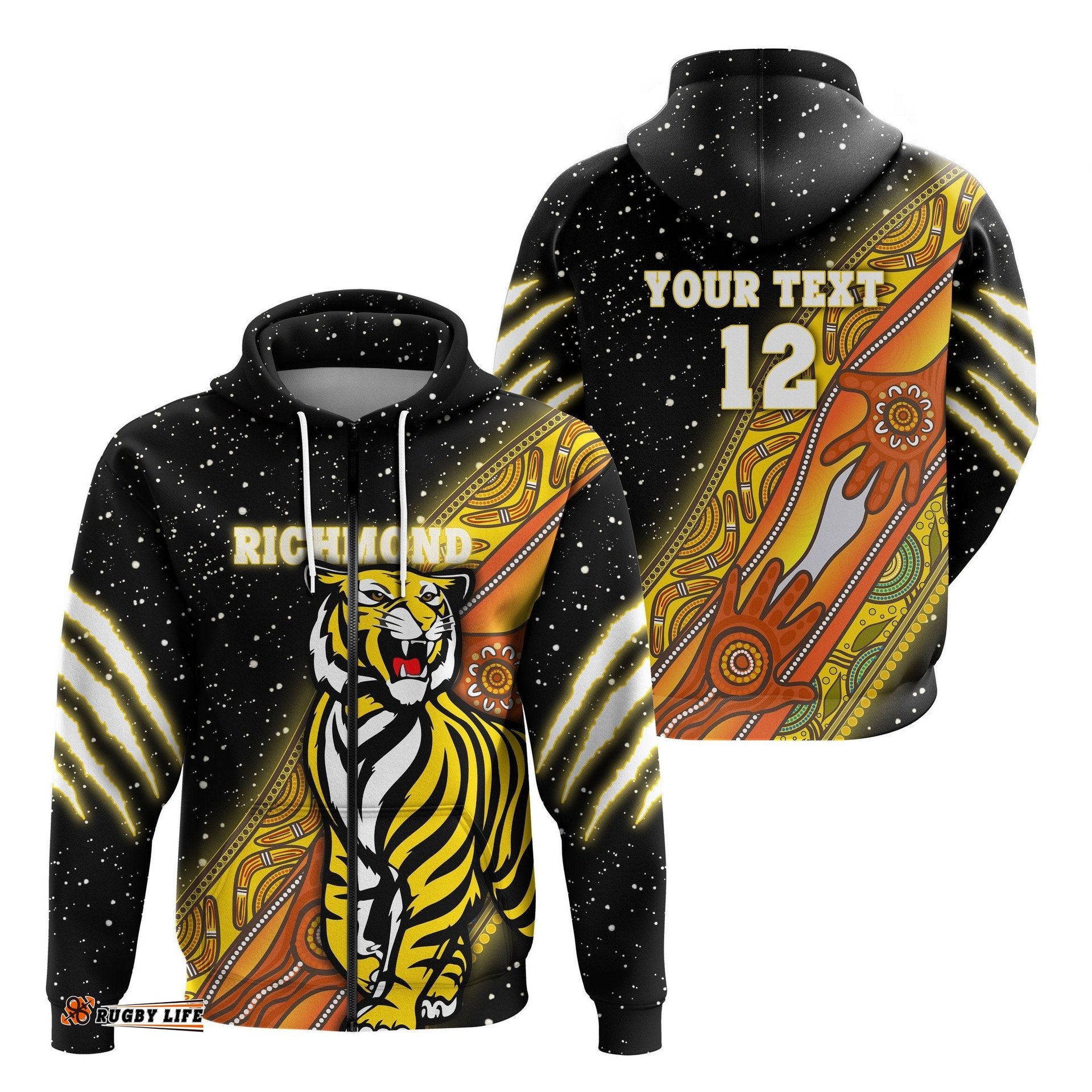 Custom Personalised Richmond Premier Zip Hoodie Tigers Aboriginal