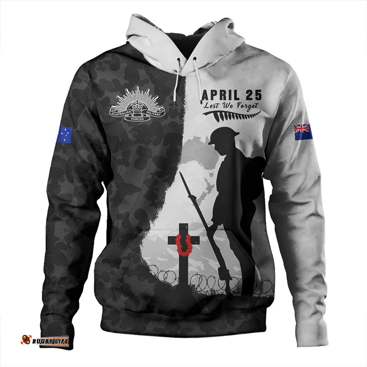 Amazing Aussie Australia Anzac Day Lest We Forget Black Grunge Style Hoodie