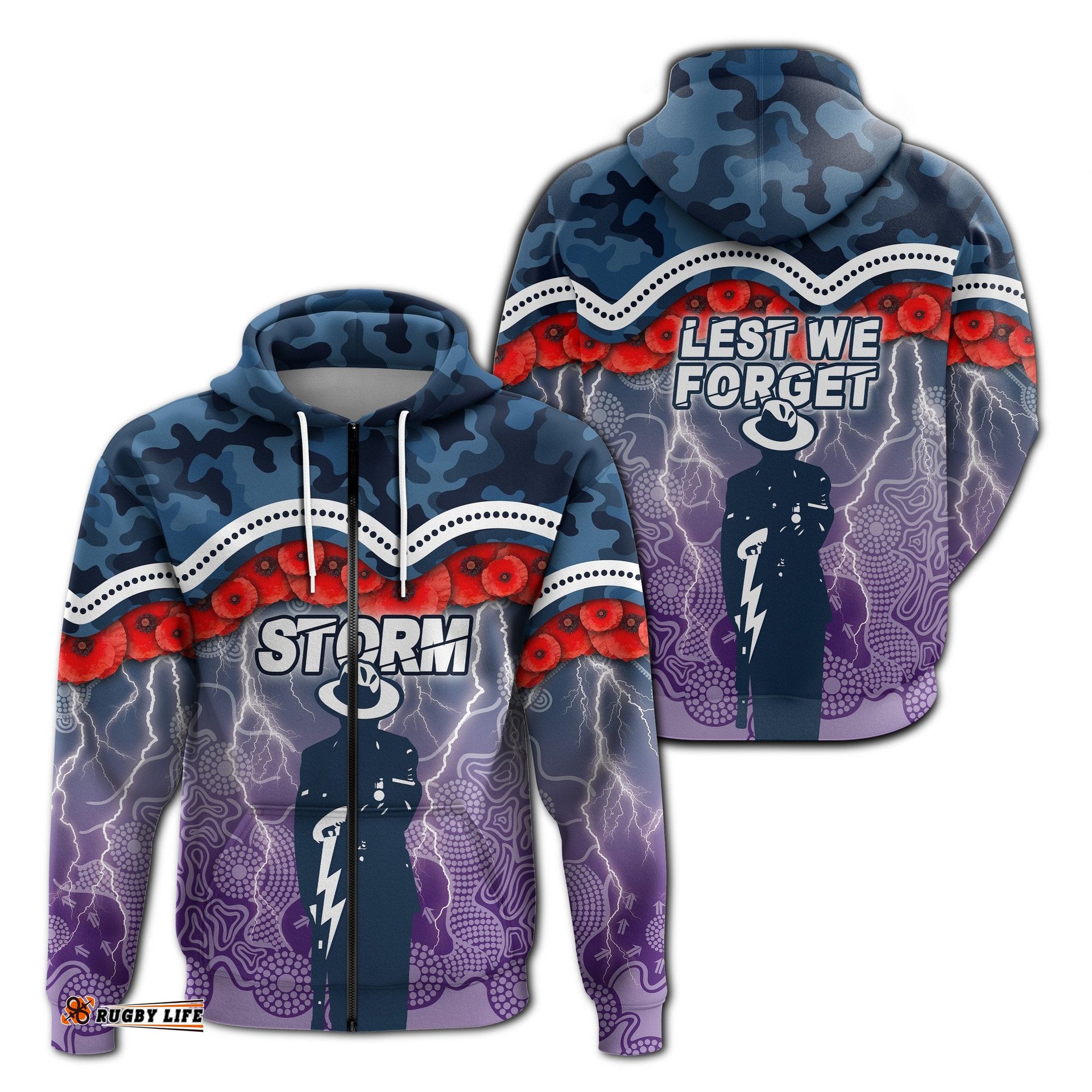 Melbourne Storm Zip Hoodie ANZAC Day Aboriginal