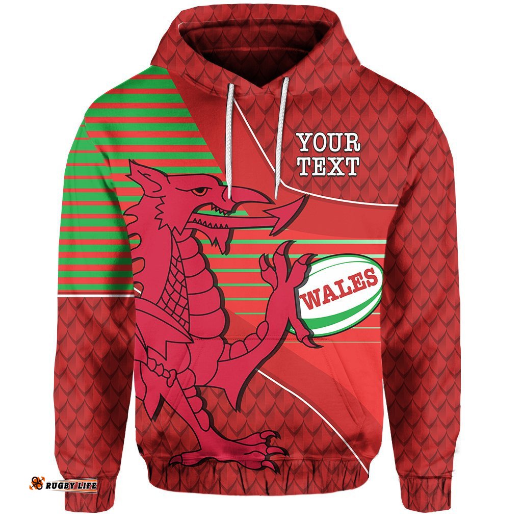 Custom Personalised Wales Rugby Hoodie Dragon Special CYMRU