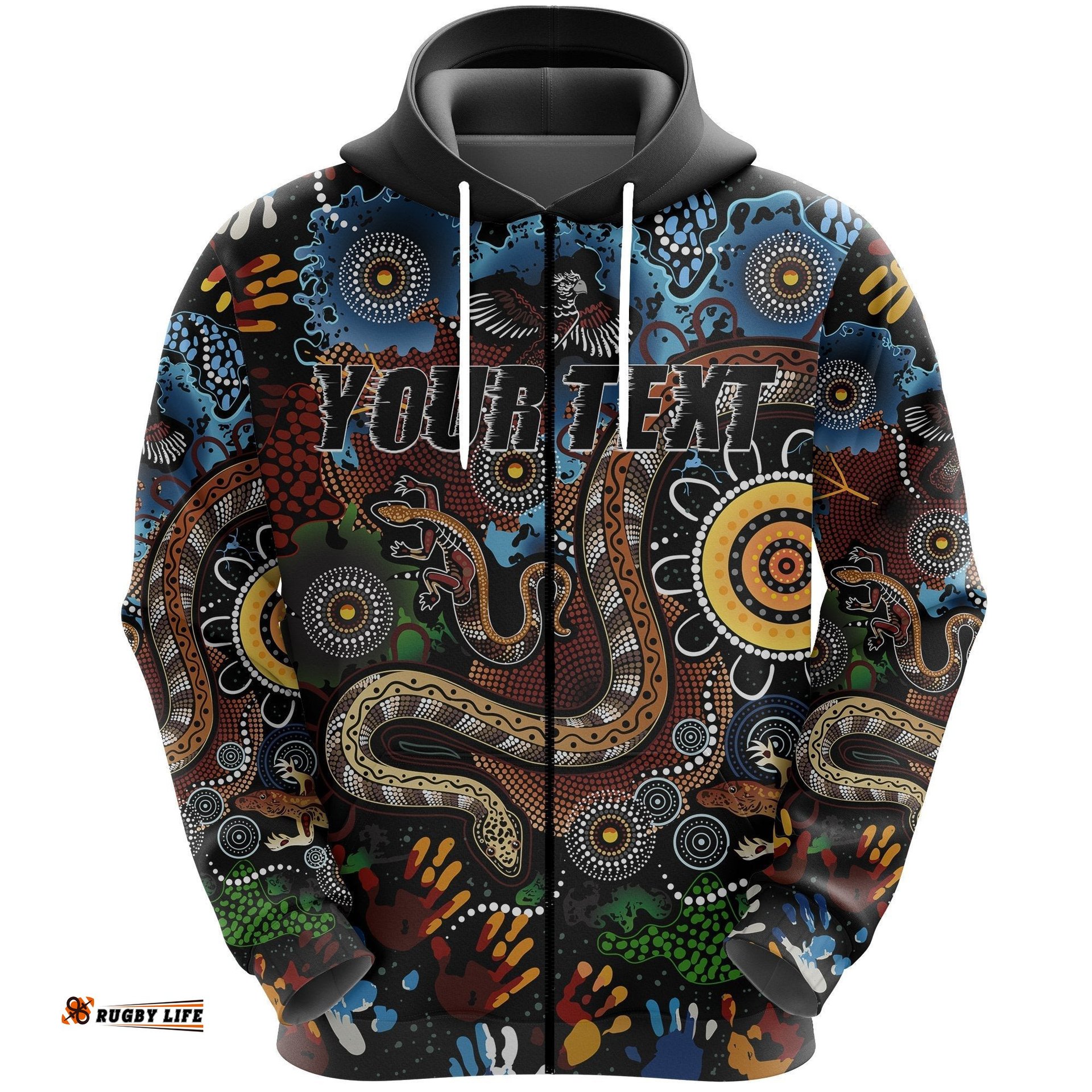 Custom Personalised Australia Indigenous Zip Hoodie All Stars