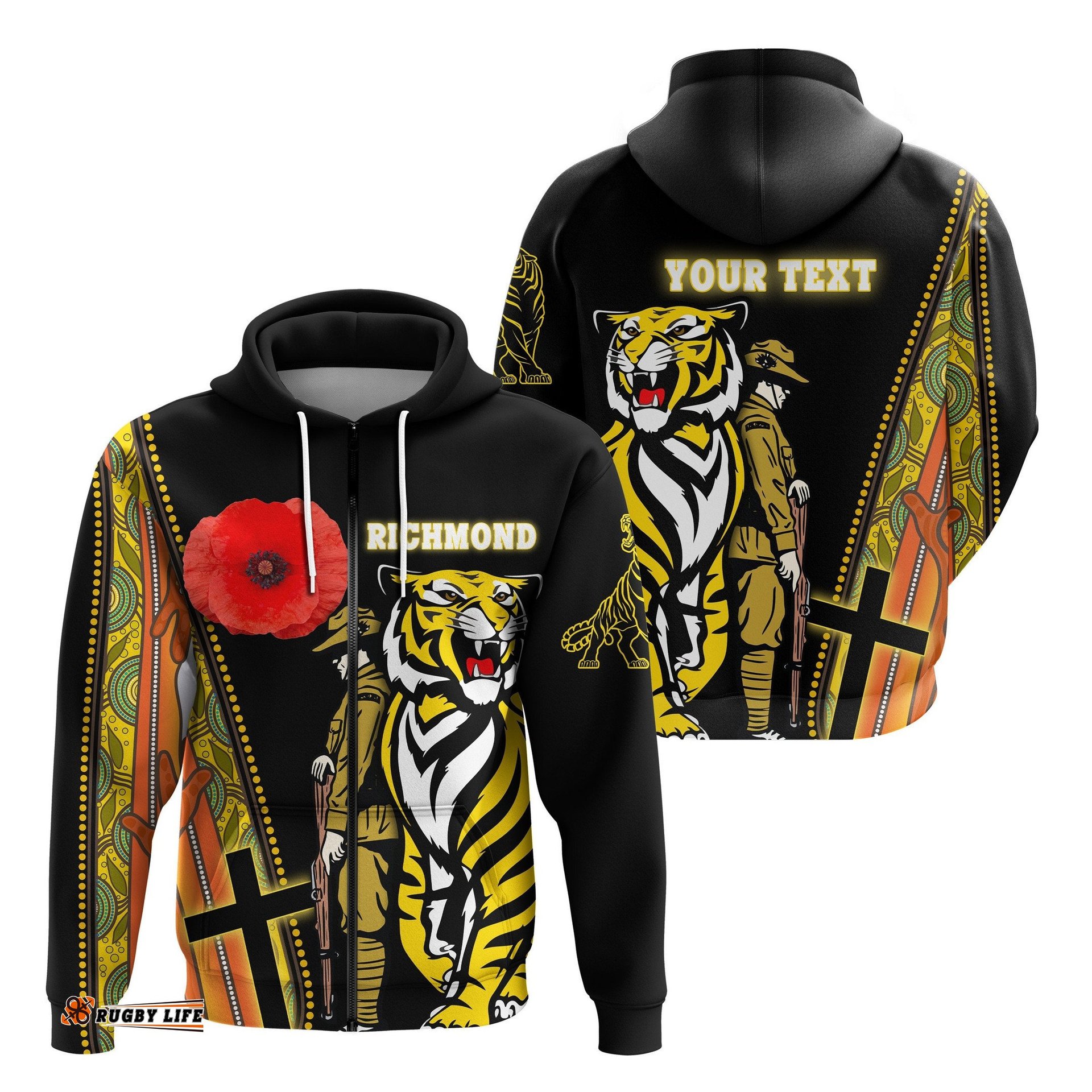 Custom Personalised Richmond Premier Zip Hoodie Tiger And Soldiers