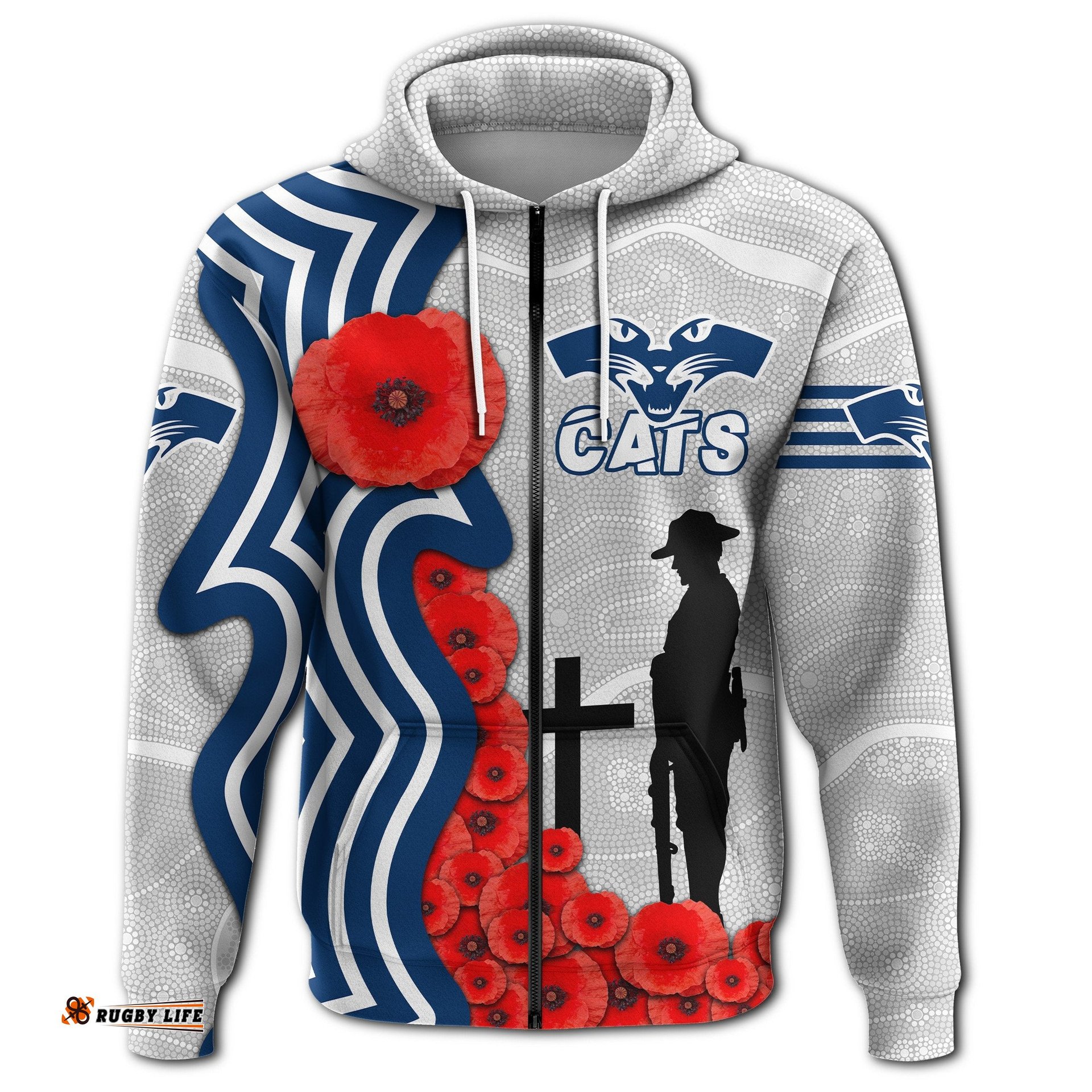Geelong Zip Hoodie Cats ANZAC Day Indigenous