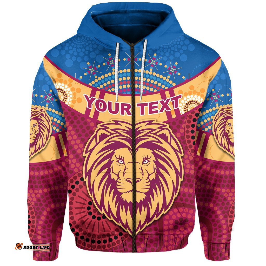 Custom Personalised Brisbane Indigenous Zip Hoodie Proud Lions