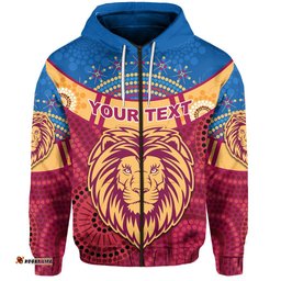 Custom Personalised Brisbane Indigenous Zip Hoodie Proud Lions
