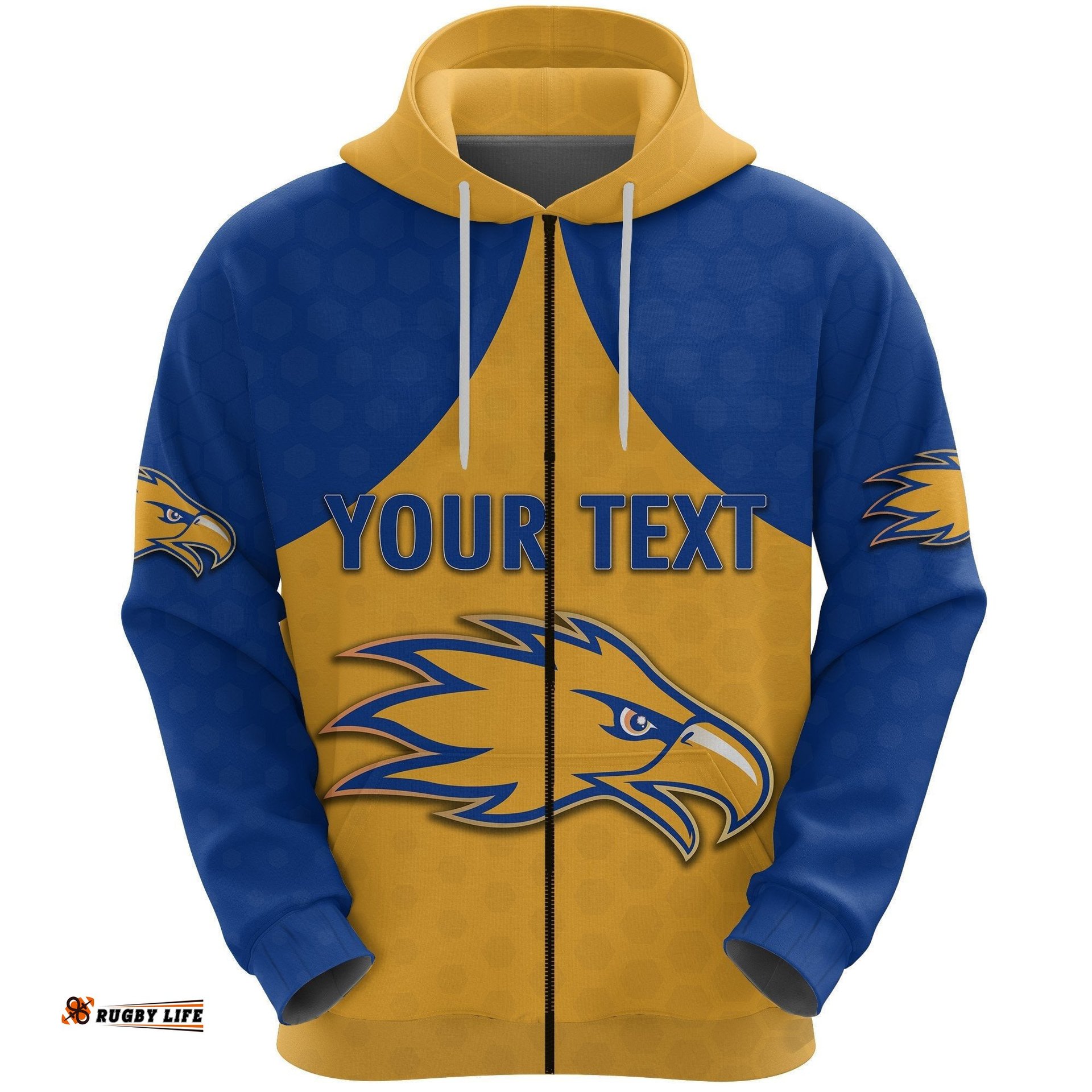 Custom Personalised Eagles Zip Hoodie West Coast Gold