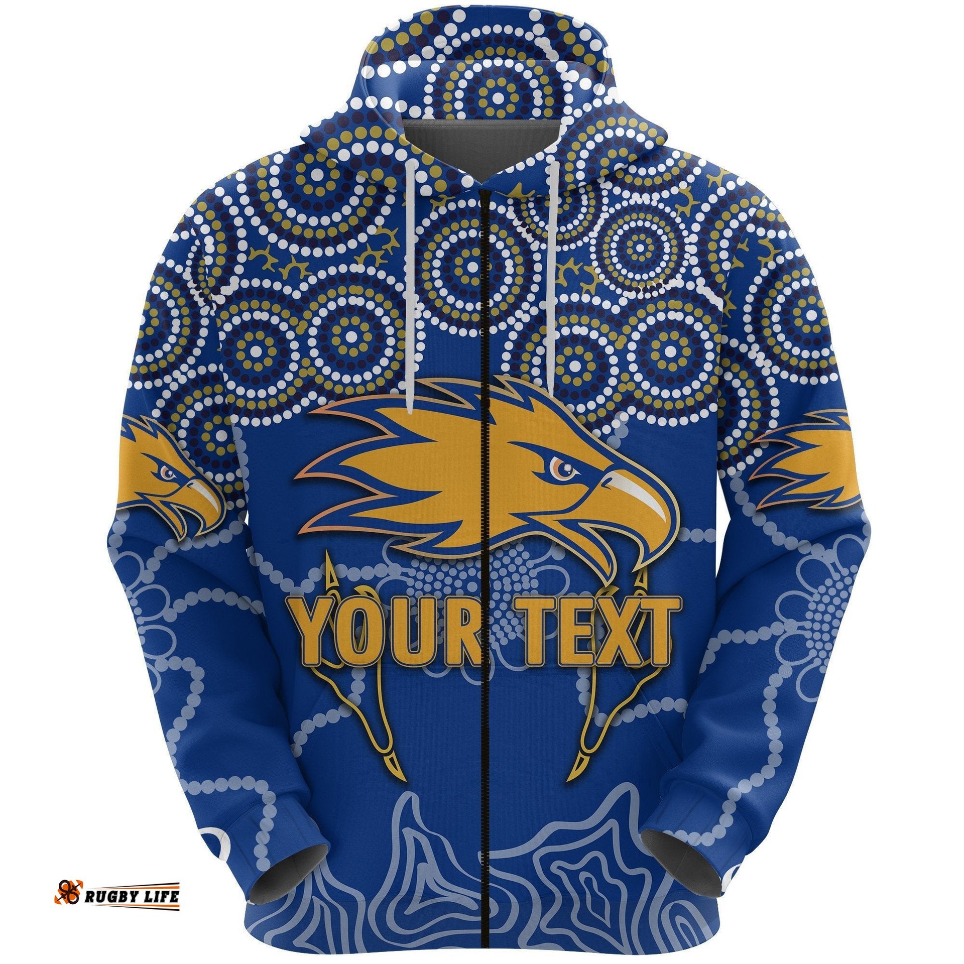 Custom Personalised Eagles Indigenous Zip Hoodie West Coast