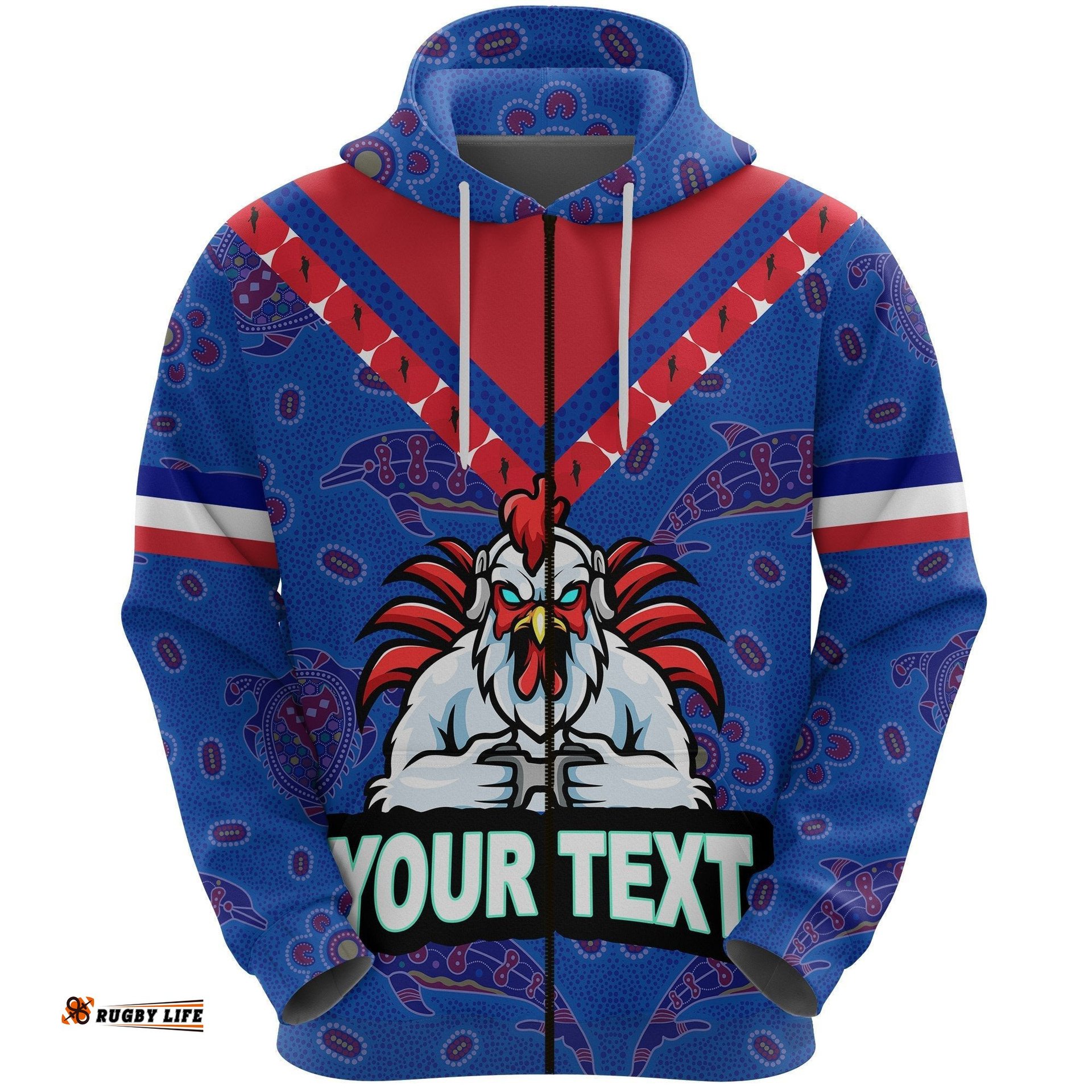 Custom Personalised Sydney Roosters Indigenous ANZAC Zip Hoodie Prairie Style