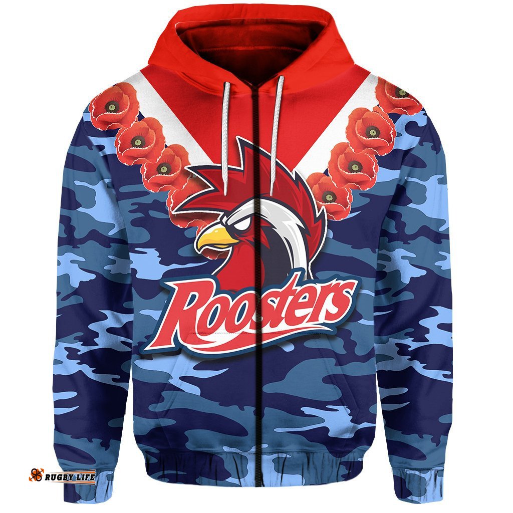 Roosters Zip Hoodie ANZAC Day Army Patterns
