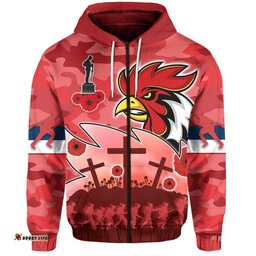 Roosters ANZAC Day Zip Hoodie Military Red