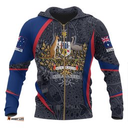 Aboriginal Zip Up Hoodie, Australian Coat of Arms Aussie Spirit