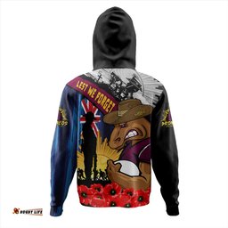 Amazing Aussie Brisbane Broncos United In Spirit Anzac Day Tribute Hoodie