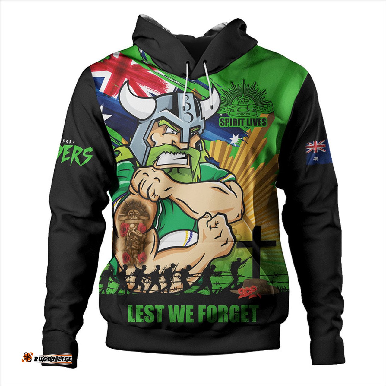Amazing Aussie Canberra Raiders Fearless ANZAC Defender Hoodie