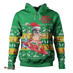 Amazing Aussie Australia Merry Christmas Mate Surf's Up Santa Green Hoodie