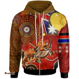 Amazing Aussie Australia Aboriginal Inspired Zip up Aboriginal Inspired Dot Pattern & Flags, Crocodile Hoodie