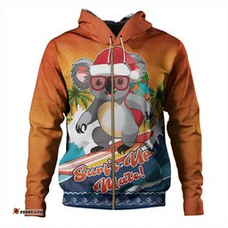 Amazing Aussie Australia Merry Christmas Surf's Up, Mate Koala Hoodie