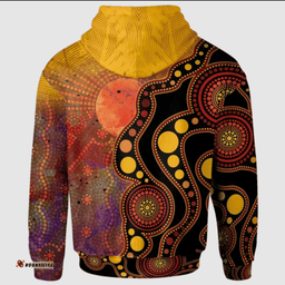 Amazing Aussie Australia Aboriginal Inspired Zip up Australia Indigenous Flag Circle Dot Painting Art (Golden) Hoodie