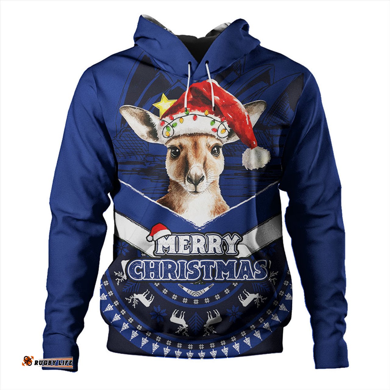 Amazing Aussie Australia Holiday Kangaroo Merry Christmas Blue Hoodie