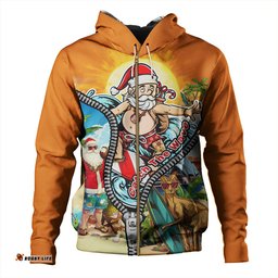 Amazing Aussie Australia Christmas Down Under Santa's Beach Escape Hoodie