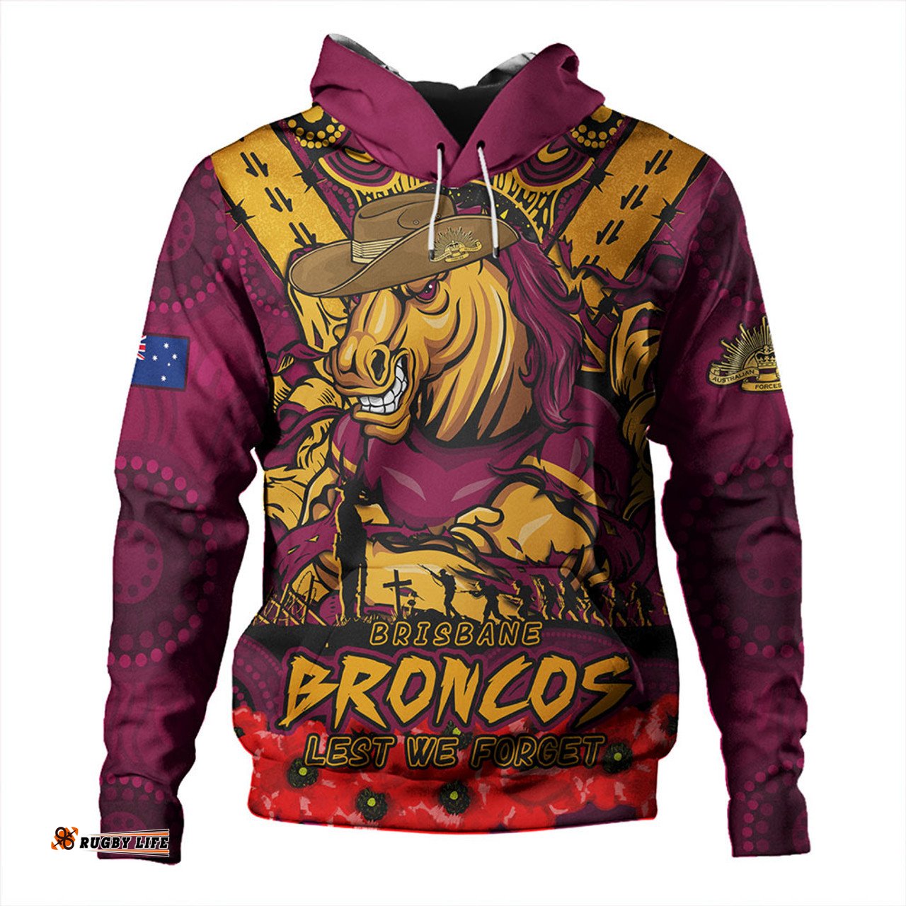 Amazing Aussie Brisbane Broncos Ripped Legacy Of The Game The ANZAC Spirit Lives On Hoodie