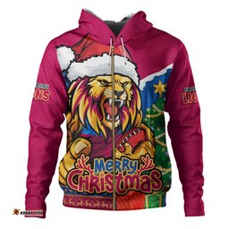 Amazing Aussie Brisbane Lions Santa Scoring Touchdown On Christmas Game Day Hoodie