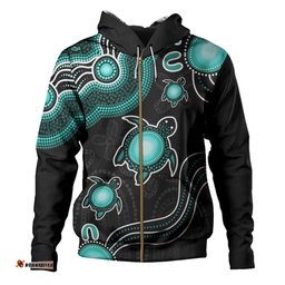 Amazing Aussie Australia Aboriginal Turtle Dreaming Journey Featuring Dot Art Turquoise Hoodie