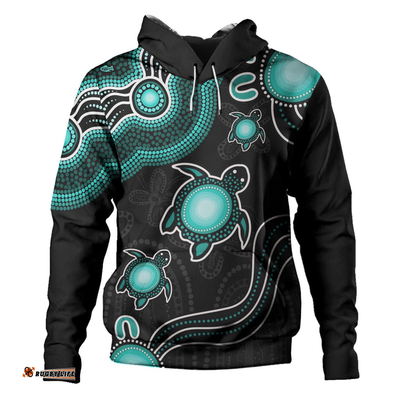 Amazing Aussie Australia Aboriginal Turtle Dreaming Journey Featuring Dot Art Turquoise Hoodie