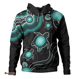 Amazing Aussie Australia Aboriginal Turtle Dreaming Journey Featuring Dot Art Turquoise Hoodie