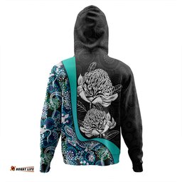 Amazing Aussie Australia Warratah Goanna Aboriginal Waratah Flowers With Blue Lizards, Stones, Sand Dot Art Painting Inspired Hoodie