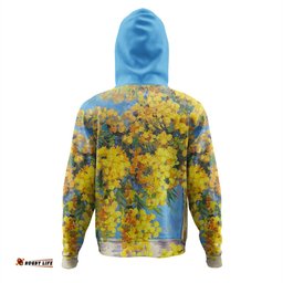 Amazing Aussie Australia Golden Wattle Golden Wattle Bouquet Blue Background Oil Painting Art Hoodie