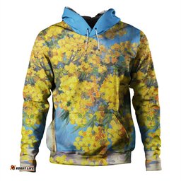 Amazing Aussie Australia Golden Wattle Golden Wattle Bouquet Blue Background Oil Painting Art Hoodie