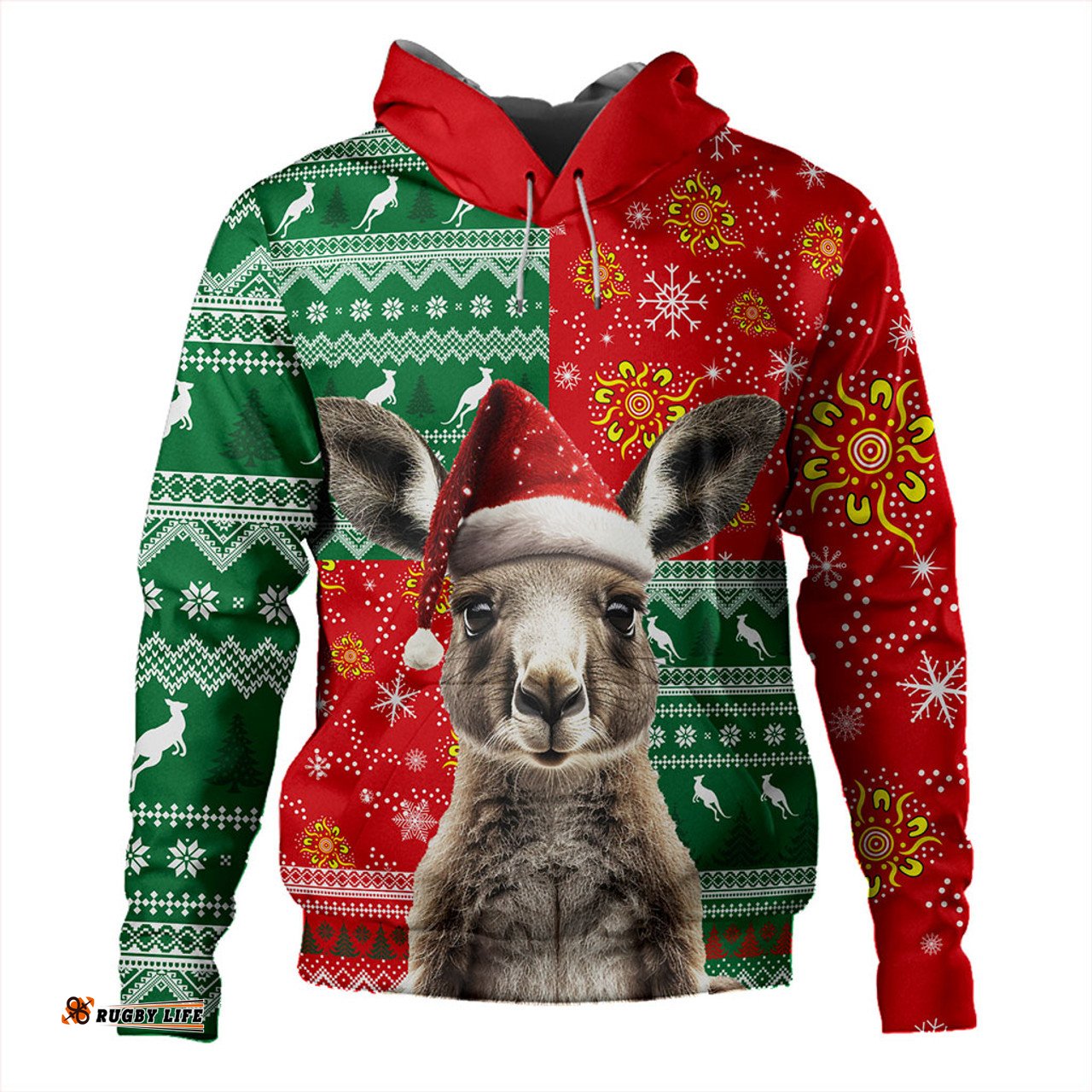 Amazing Aussie Australia Aboriginal Dot With Kangaroo Santa Hat Designs Hoodie