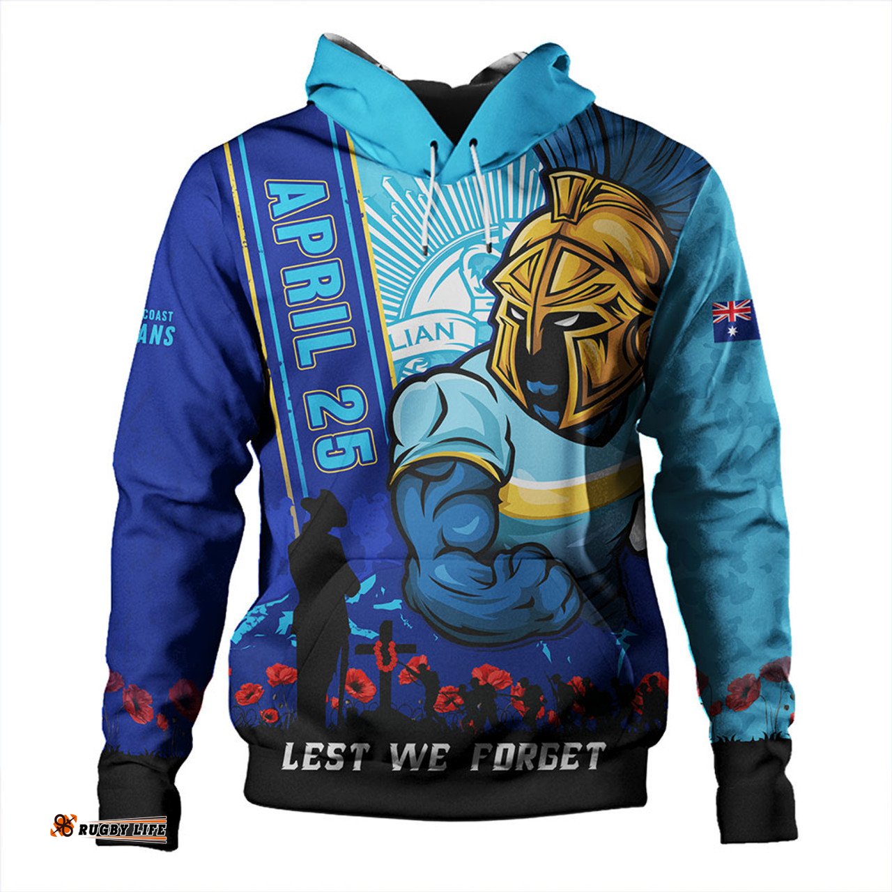 Amazing Aussie Gold Coast Titans Anzac Day Lest We Forget Strong Fighting Spirit Hoodie
