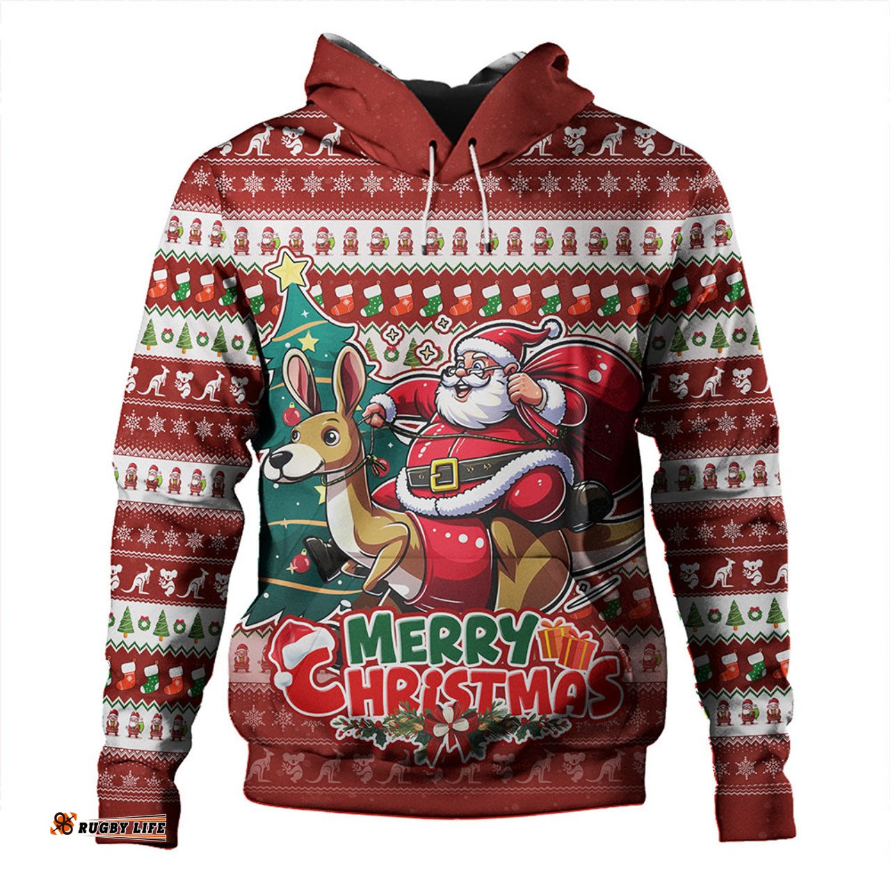 Amazing Aussie Australia Merry Christmas, Santa Claus Riding A Kangaroo Hoodie