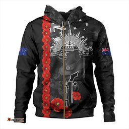 Amazing Aussie Australia Poppy Line Anzac Memorial Black Hoodie