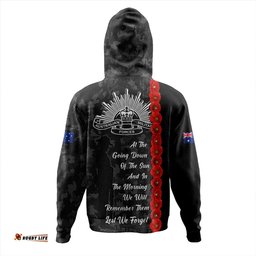 Amazing Aussie Australia Poppy Line Anzac Memorial Black Hoodie