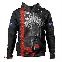 Amazing Aussie Australia Poppy Line Anzac Memorial Black Hoodie