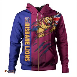 Amazing Aussie Brisbane Lions Burning Passion Of Power Scratch Style Hoodie