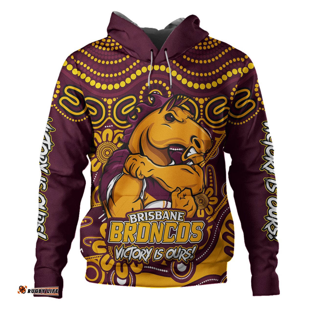 Amazing Aussie Brisbane Broncos Aboriginal Inspired Tough Fan Rugby For Life Hoodie