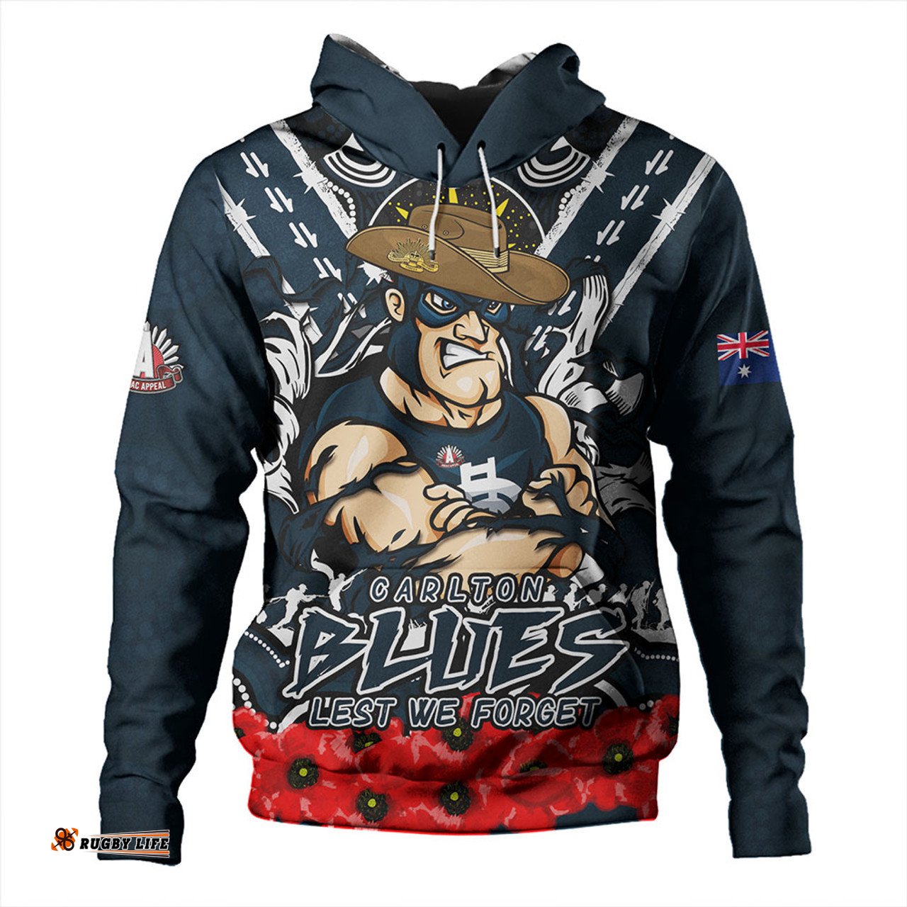 Amazing Aussie Carlton Ripped Legacy Of The Game The ANZAC Spirit Lives On Hoodie