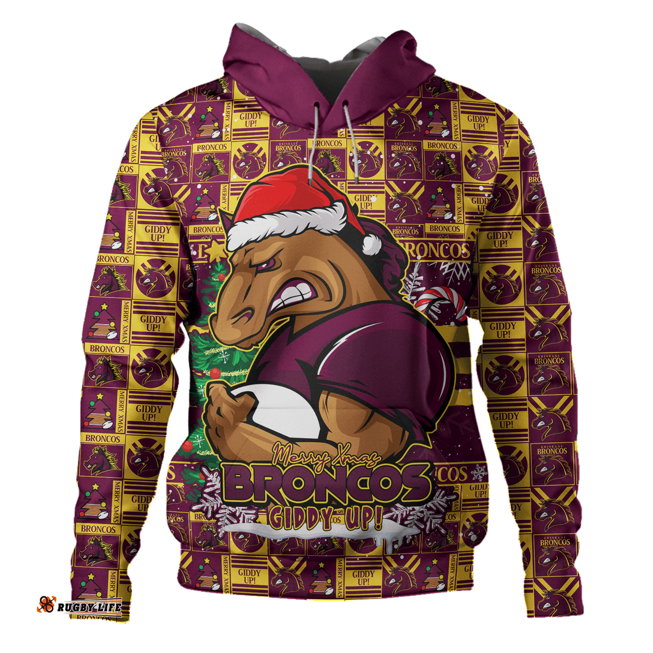 Amazing Aussie Brisbane Broncos Merry Ugly Christmas Comic Style Hoodie