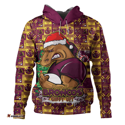 Amazing Aussie Brisbane Broncos Merry Ugly Christmas Comic Style Hoodie