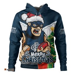 Amazing Aussie Carlton Santa Scoring Touchdown On Christmas Game Day Hoodie
