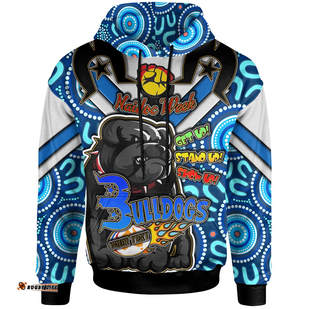 Amazing Aussie Canterbury Bankstown Bulldogs Custom Naidoc Week "Get up! Stand up! Show up!" Canterbury Bankstown Bulldogs And Ball Aboriginal Inspired Patterns Hoodie