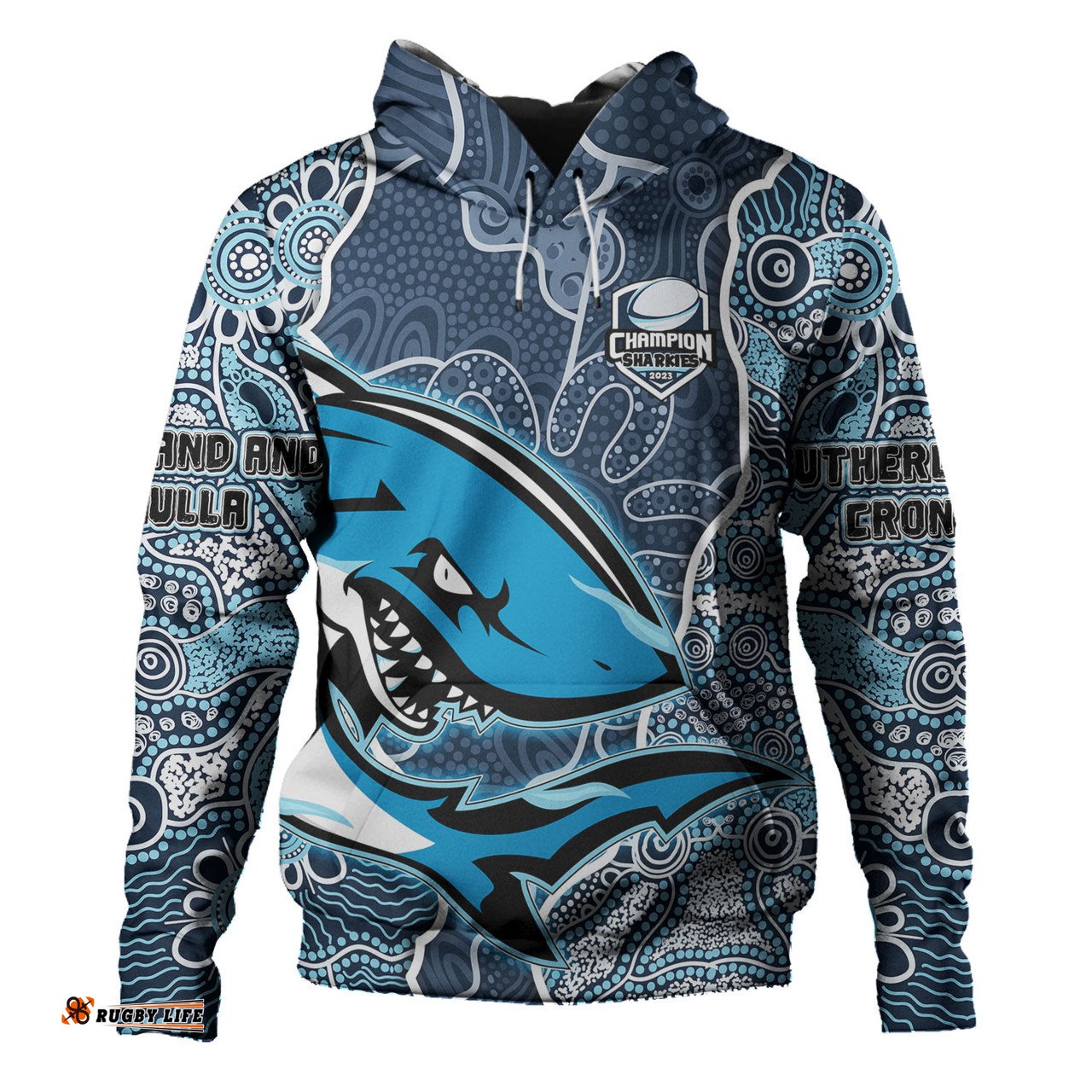 Amazing Aussie Cronulla Sutherland Sharks Grand Final Custom Custom Cronulla Sutherland Sharks and Sutherland Sharkies With Contemporary Style Of Aboriginal Painting Hoodie