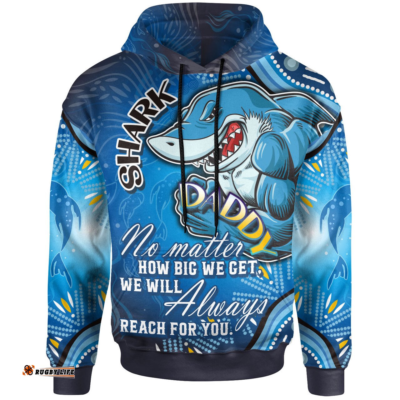 Amazing Aussie Cronulla Sutherland Sharks Custom Father's Day Daddy Cronulla Sutherland Sharks With Aboriginal Inspired Dot Art River Concept Hoodie