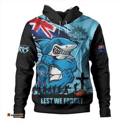 Amazing Aussie Cronulla Sutherland Sharks Fearless ANZAC Defender Hoodie