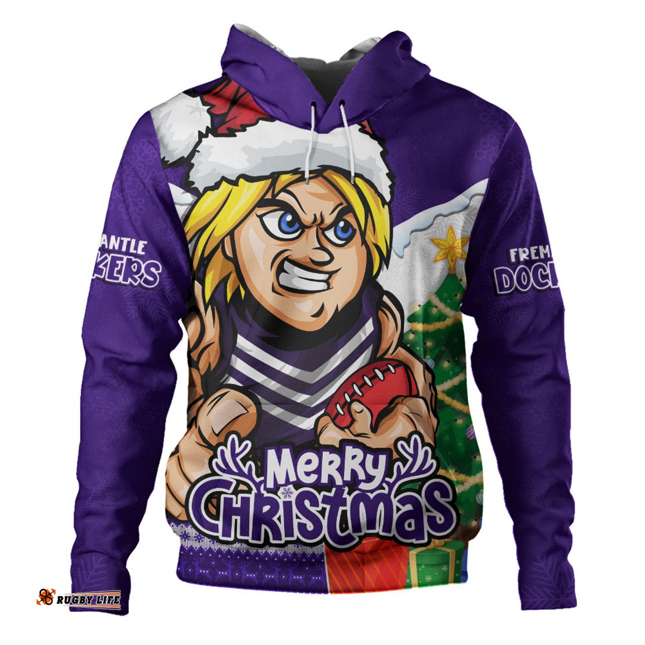 Amazing Aussie Fremantle Santa Scoring Touchdown On Christmas Game Day Hoodie