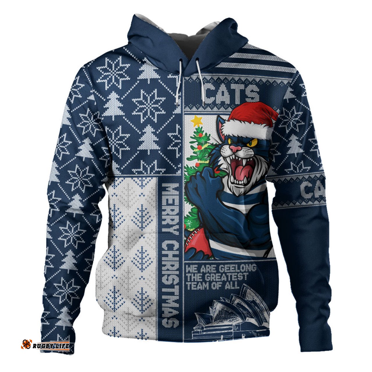 Amazing Aussie Geelong Cats Merry Christmas Knit Style Festive Spirit Hoodie