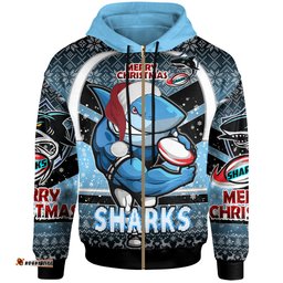 Amazing Aussie Cronulla Sutherland Sharks Christmas Custom Cronulla Sutherland Sharks Merry Christmas With Snowflake Pattern Hoodie